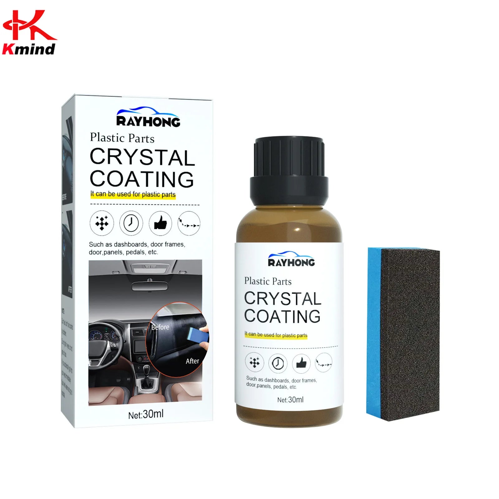 30ml Interior Plastic Parts Retreading Agent Crystal Coating Wax Renewed Plastic Restore Long-lasting Liquid Car Maintenance