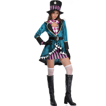 Alice In Wonderland Costume Clock Mad Hatter Cosplay for Couple Fairy Tale Outfits Suits Women Men Magic Show Tuxedo Fancy Dress