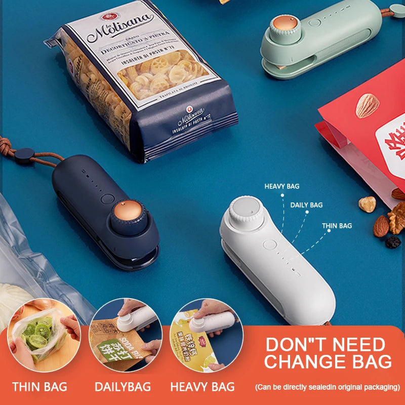 Portable Thermal Plastic Bag Sealer Household With Blade Heat Bag Sealing Machine USB Charging Kitchen Magnet Mini Heat Sealer