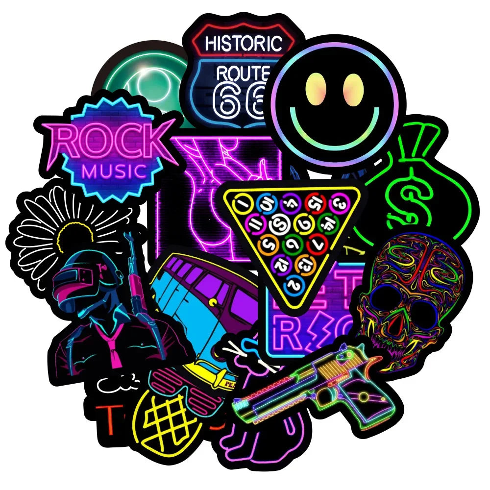 10/30/50PCS Neon Graffiti Stickers – Trendy, Waterproof PVC Stickers for Skateboards, Laptops, Phones & More | Wholesale Available