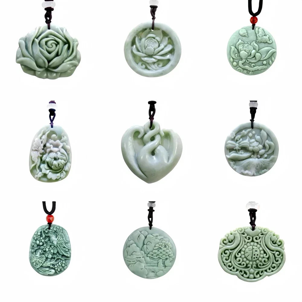 Light Green Natural Jade Flower Heart Pendant Necklace Real Jewellery Carved Gemstone Fashion Charm Amulet Gifts for Women Men