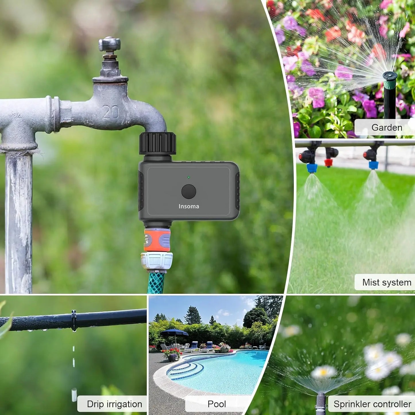 Insoma Wifi Automatic Sprinkle Timer Remote Garden Water Timer Smart Irrigation Watering System Hose Control Unit Support Alexa