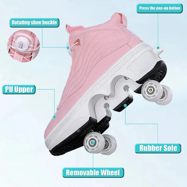 Women's Adjustable 4-Wheel Roller Skate Shoes – Fashion Sneakers with Wheels for Girls & Women