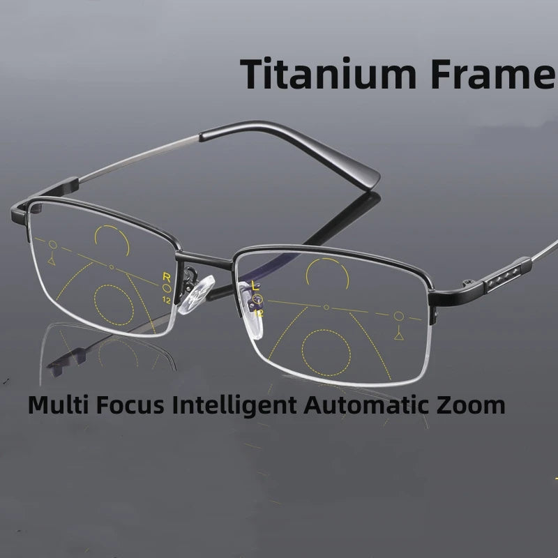 Progressive Multi Focus Intelligent Automatic Zoom Anti Blue Light Presbyopia Glasses for Both Far and Near Ultra Titanium Light