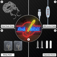 Guitar Rock and Roll LED Neon Sign – Custom Acrylic Neon Light for Music Rooms, Studios, Bars, and Parties | Waterproof IP65