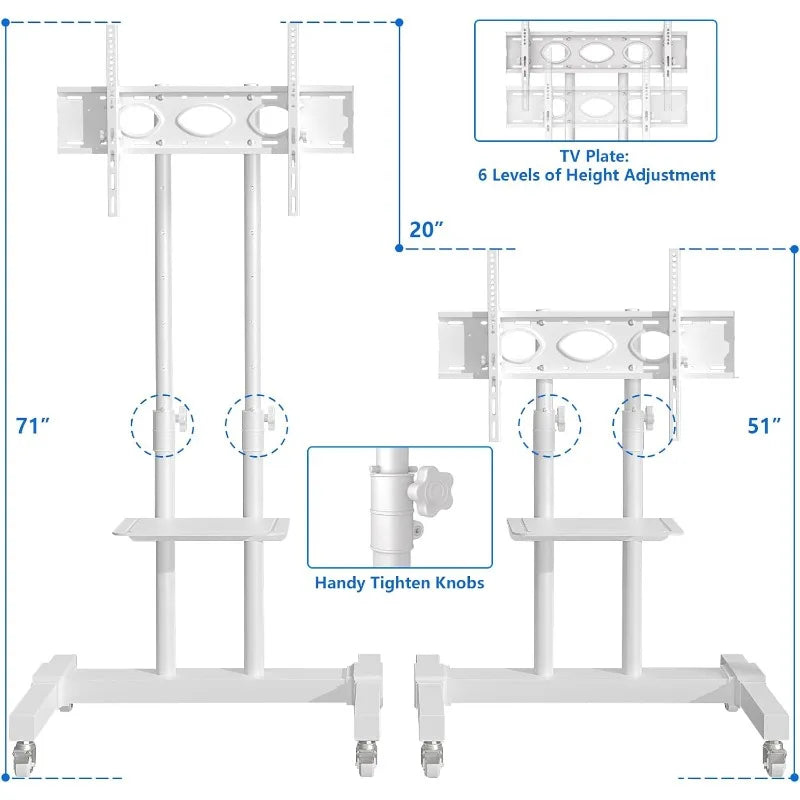Mobile TV Stand Rolling Cart with Tilt Mount/Locking Wheels for 40-83 Inch Flat Screen/Curved TVs up to 110lbs