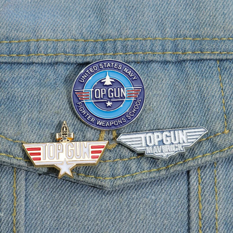 Top Gun Navy Fighter Weapons School Badge Enamel Pin – Vintage Metal Brooch for Backpack, Clothing, and Jewelry