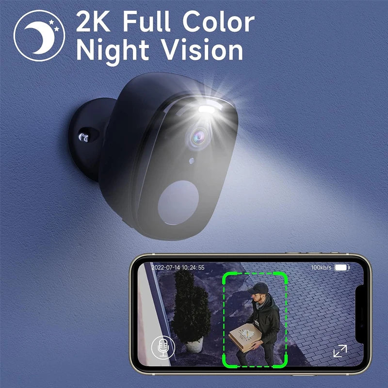 Security Cameras Wireless Outdoor, 2K Battery Powered WiFi Camera AI Motion Siren Spotlight, Color Night Vision, IP66 Waterproof