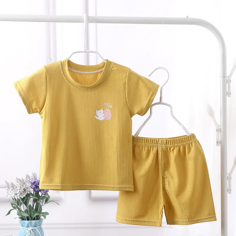 1-7Y Baby Boy Clothes Set Summer Breathe Ice Silk Toddler Girl Outfit Tops+Pant 2Pcs Sleepwear Suit Kid Children Clothes A1070