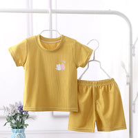 1-7Y Baby Boy Clothes Set Summer Breathe Ice Silk Toddler Girl Outfit Tops+Pant 2Pcs Sleepwear Suit Kid Children Clothes A1070