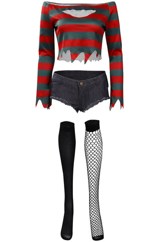 Freddy Krueger Cosplay Costume Nightmare Street Horror Movie Outfits Women Halloween Party Role Play Clothes Adult Female