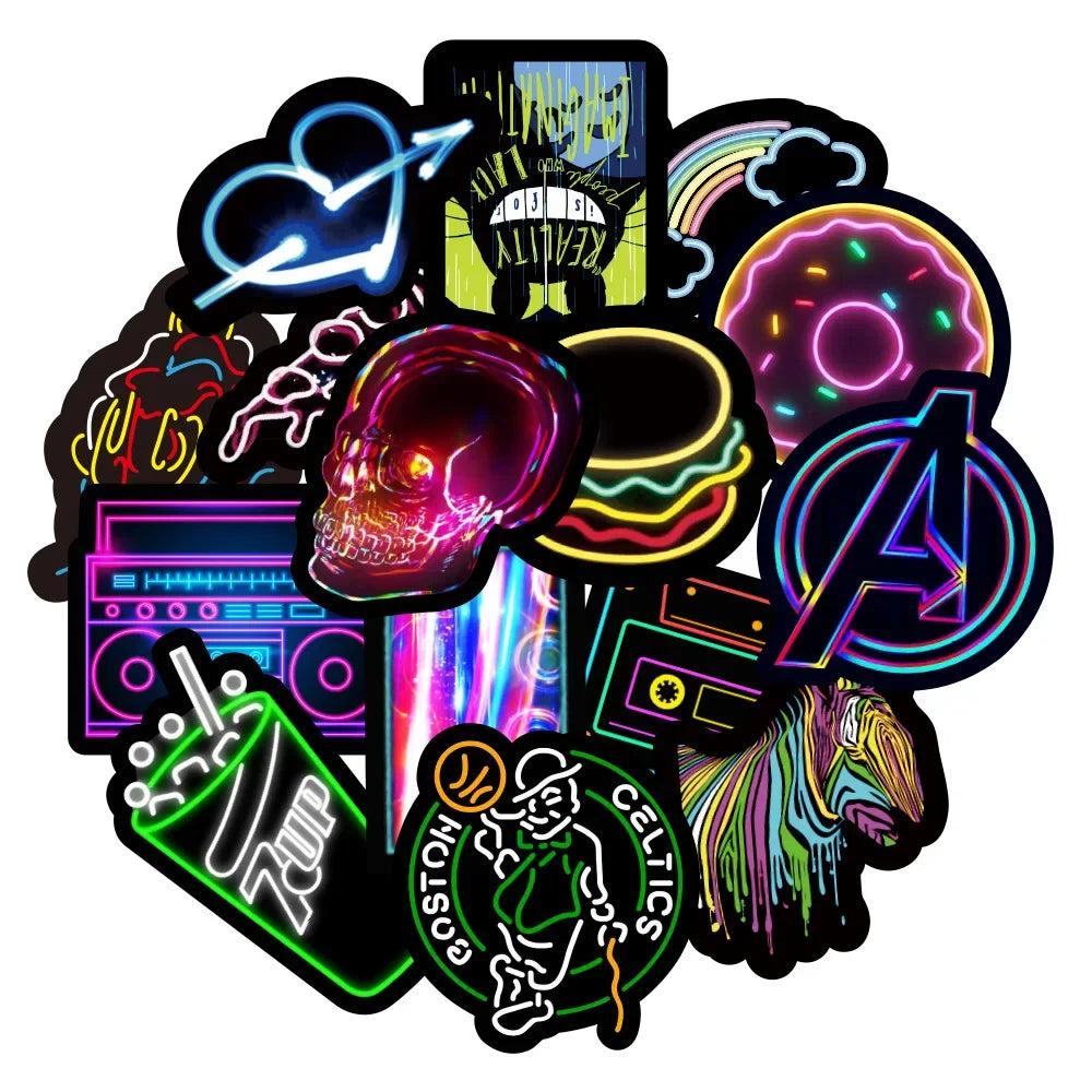 10/30/50PCS Neon Graffiti Stickers – Trendy, Waterproof PVC Stickers for Skateboards, Laptops, Phones & More | Wholesale Available