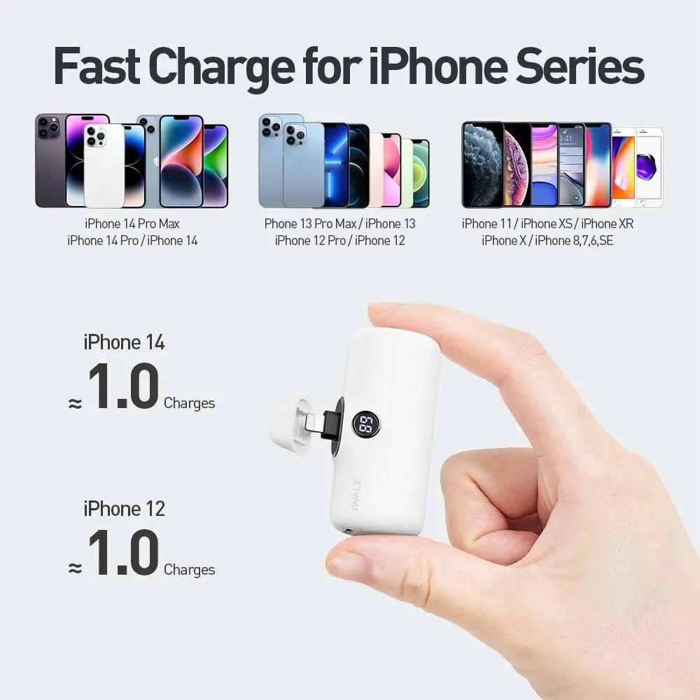 IWALK  Capsule Pocket Mini Power Bank Portable 4800mAh Fast Charging Power Bank Digital Display Suitable for iPhone Lightning