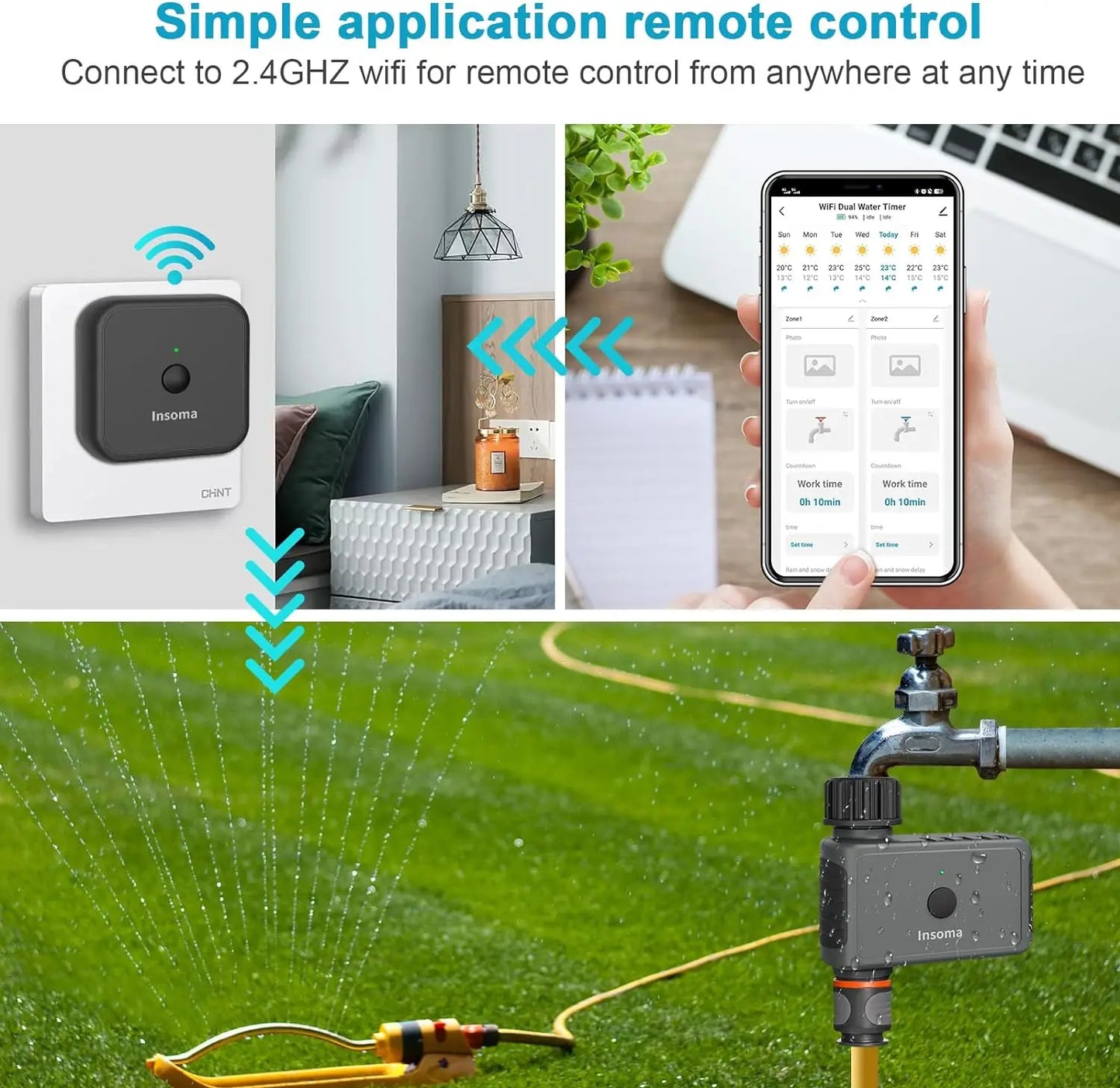 Insoma Wifi Automatic Sprinkle Timer Remote Garden Water Timer Smart Irrigation Watering System Hose Control Unit Support Alexa