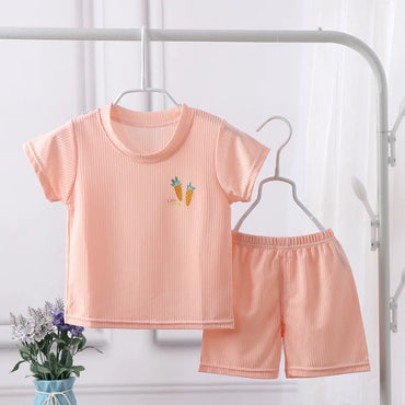 1-7Y Baby Boy Clothes Set Summer Breathe Ice Silk Toddler Girl Outfit Tops+Pant 2Pcs Sleepwear Suit Kid Children Clothes A1070